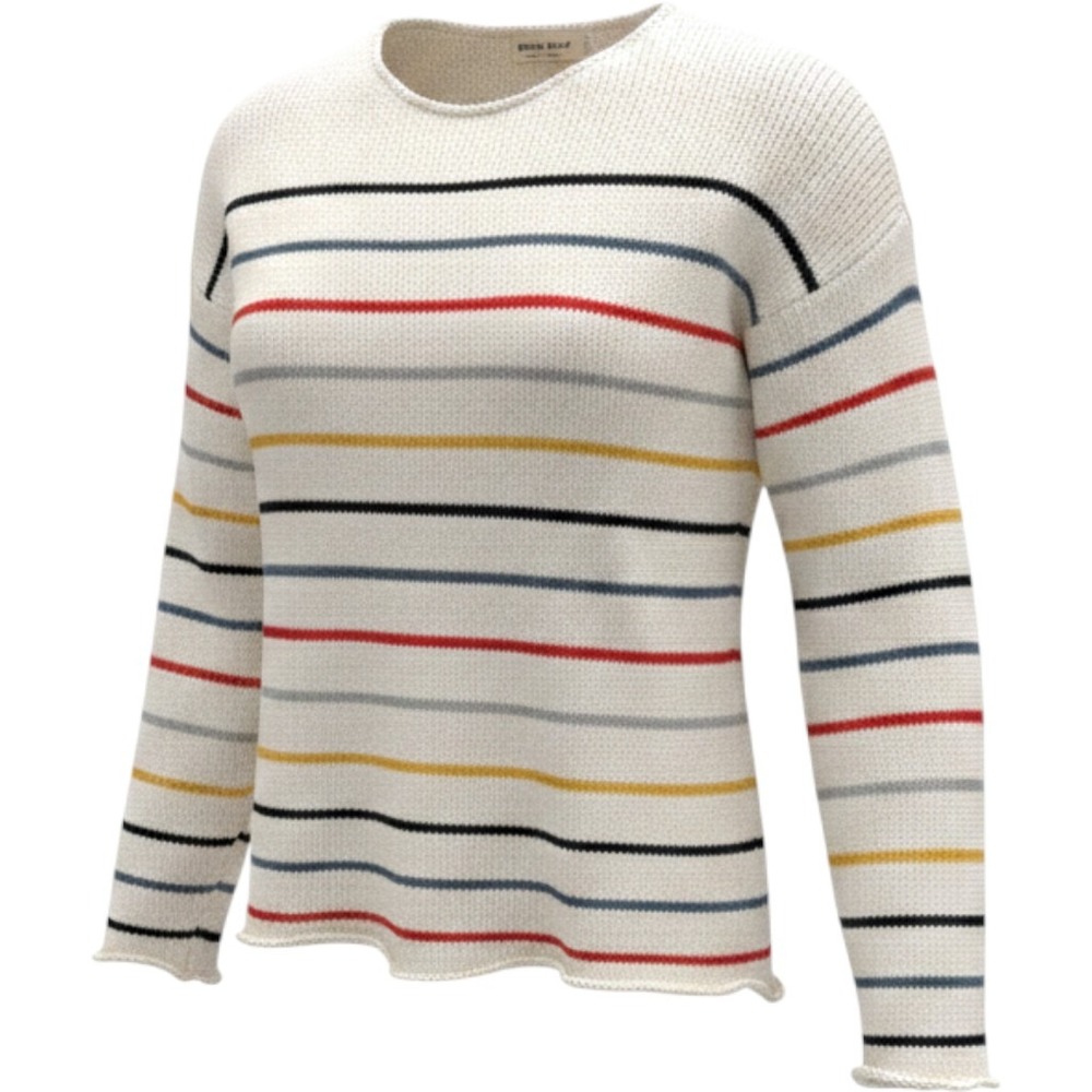 Anna-Kaci California Womens Multi Color Striped Knit Sweater White Crew Neck L